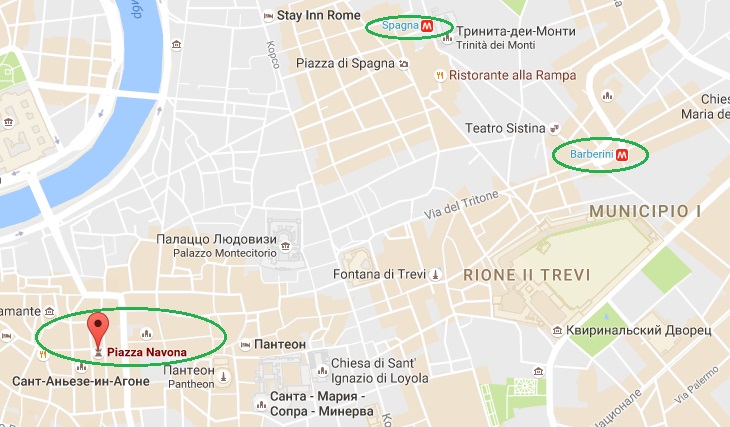 Площадь Навона на карте Рима