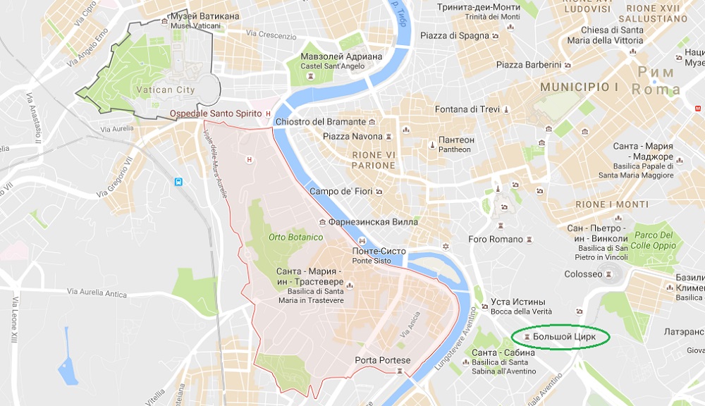 Район Трастевере на карте Рима