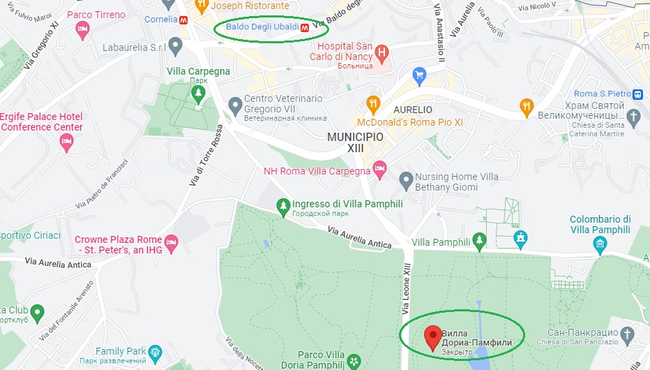 Villa Doria Pamphilj на карте Рима